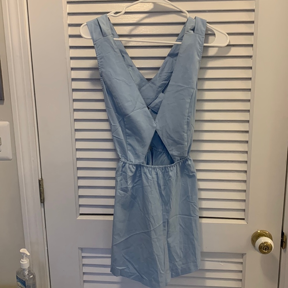 Tobi Light Blue Cross-Back Romper